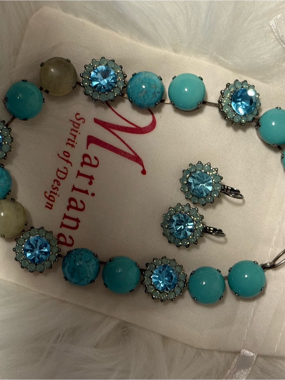 Mariana Turquoise & Sky Blue Crystal Necklace with Matching Earrings